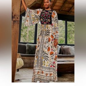 Size S farm rio Sand Palms Paradise Embroidered Cut Out Midi Dress